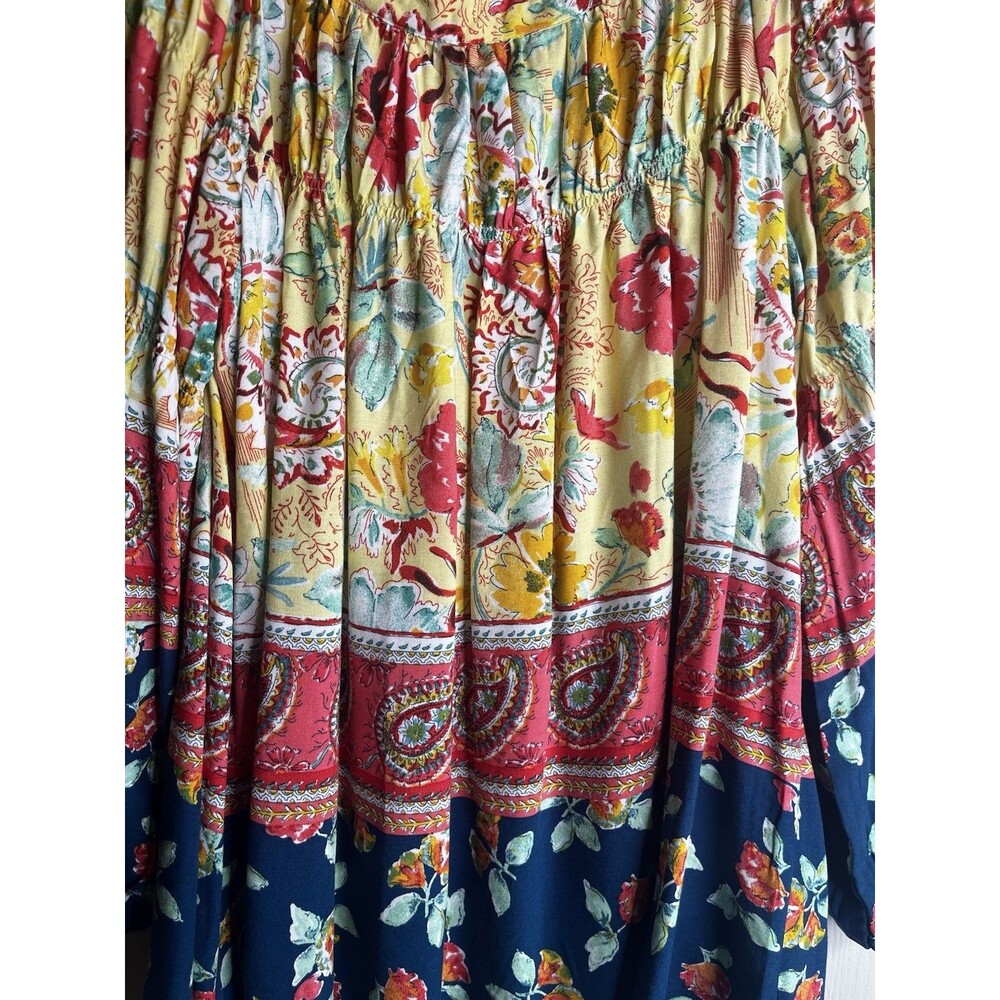 Figuerda & Flower Multicolored Flower Paisley Print XL Balloon Sleeve Square Nec - Picture 3 of 7